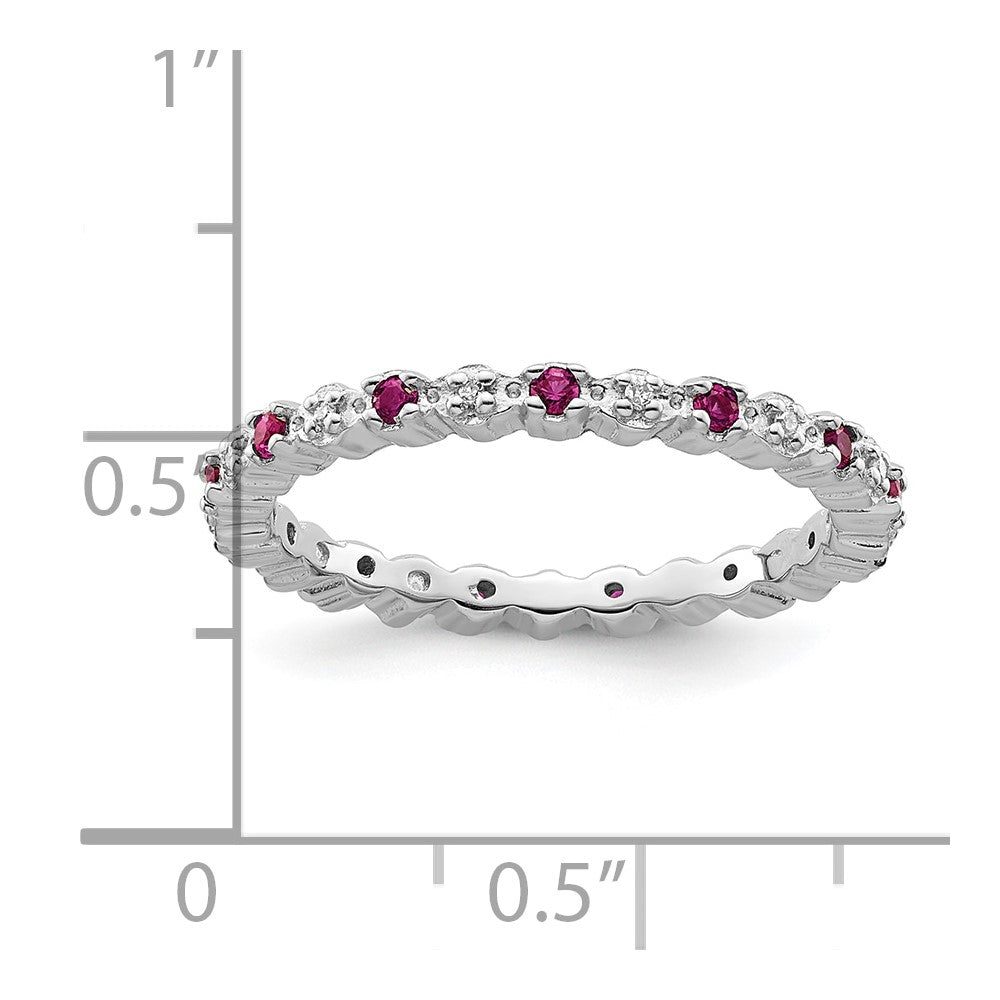 Sterling Silver Stackable Expressions Cr. Ruby & Diamond Ring Size -10