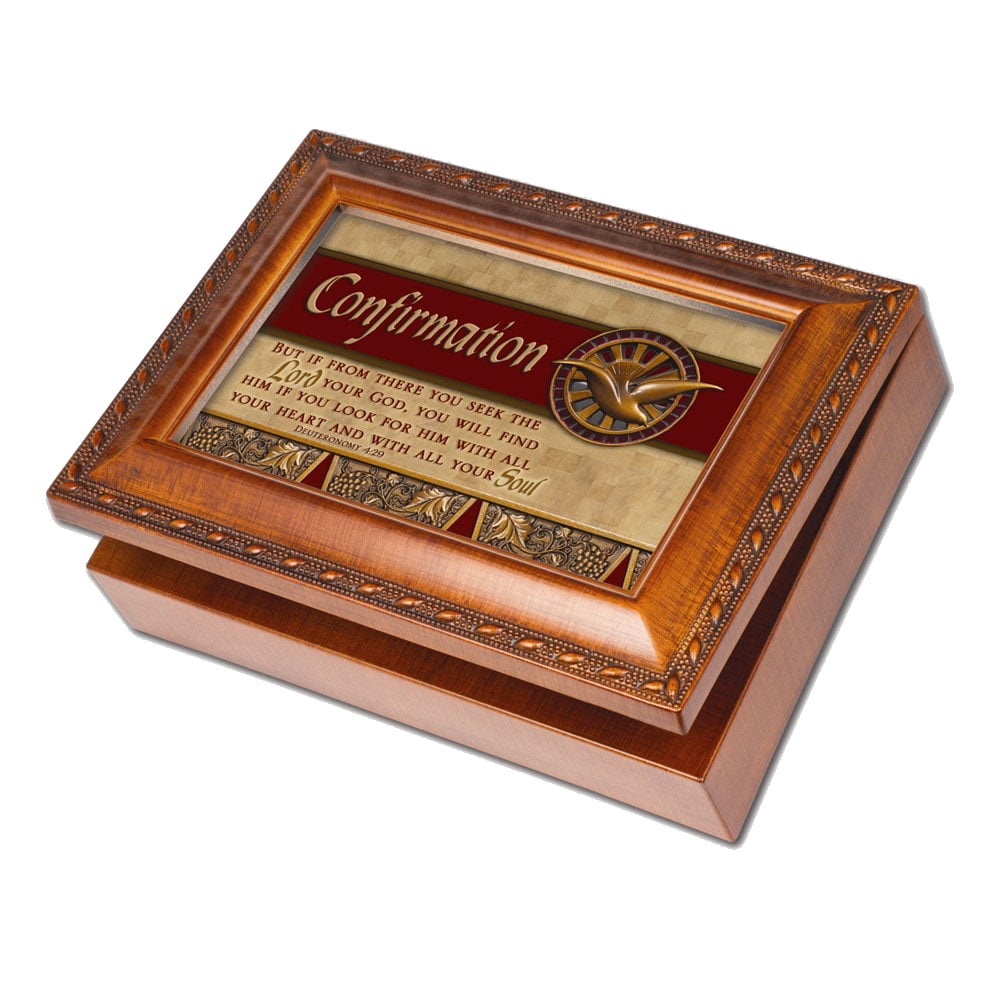CONFIRMATION Musical Woodgrain Resin Jewelry Keepsake Box (Plays How Great Thou Art) QGM11582