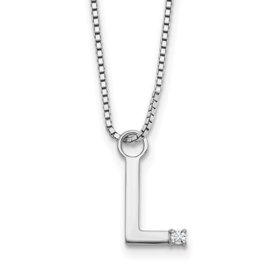 White Ice Sterling Silver Rhodium-plated 18 inch Diamond Letter L Initial Necklace plus 2 inch Extender 18 Inches