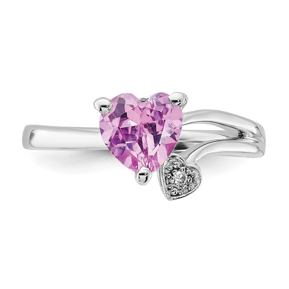 Sterling Silver Created Pink Sapphire and Diamond Heart Ring