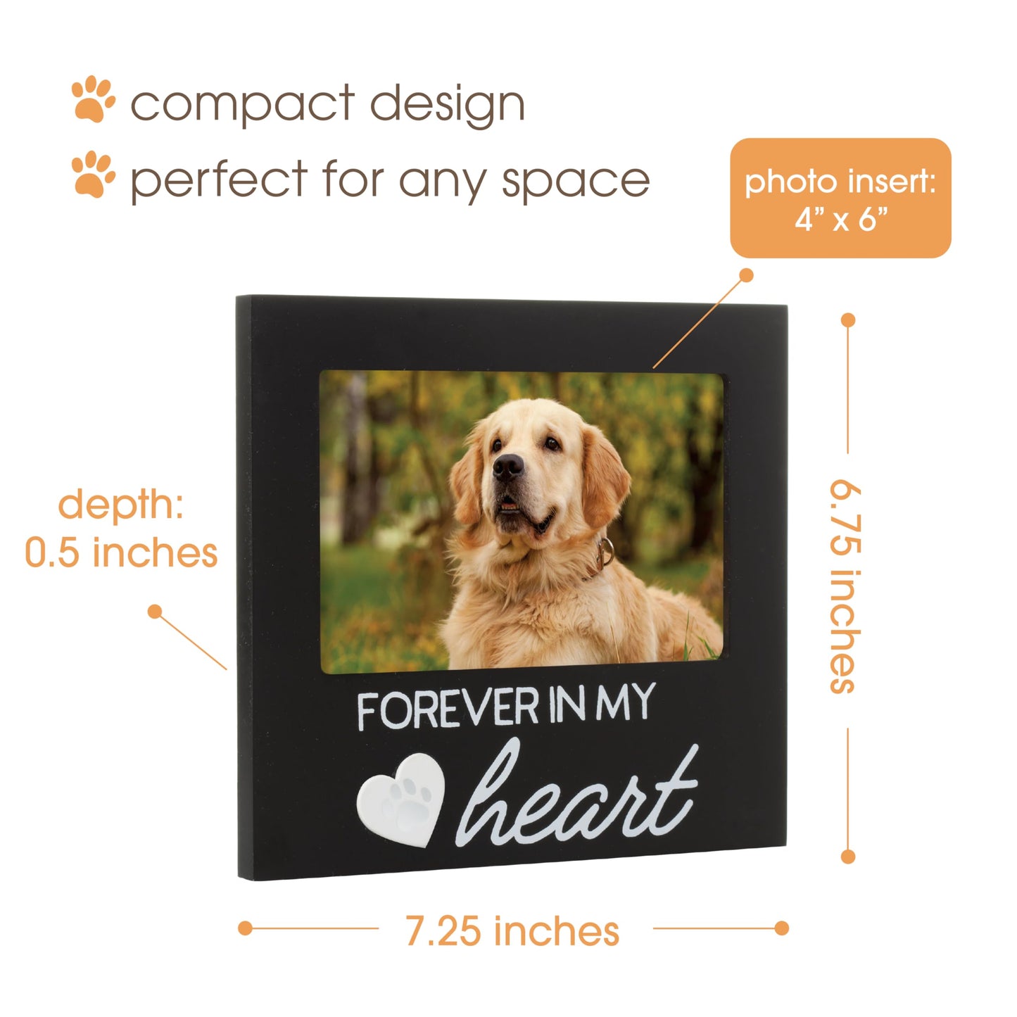 Black Wooden FOREVER IN MY HEART Pet Memorial Remembrance 4x6 Photo Frame Q-GM20984