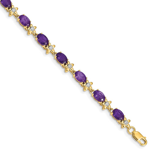 14k Floral Diamond and Amethyst Bracelet 7  inches