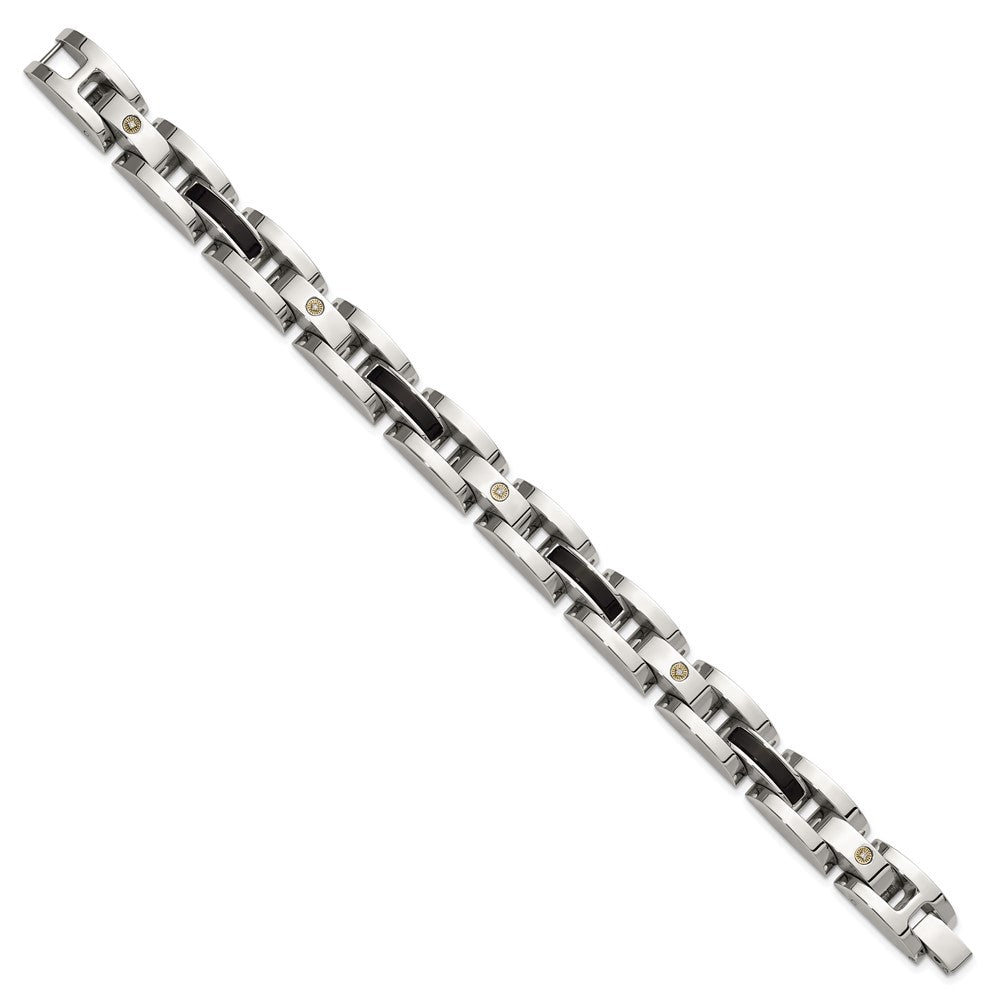 Chisel Stainless Steel Polished with .03ct Diamond and Onyx 8.25 inch Link Bracelet 8.25 inches