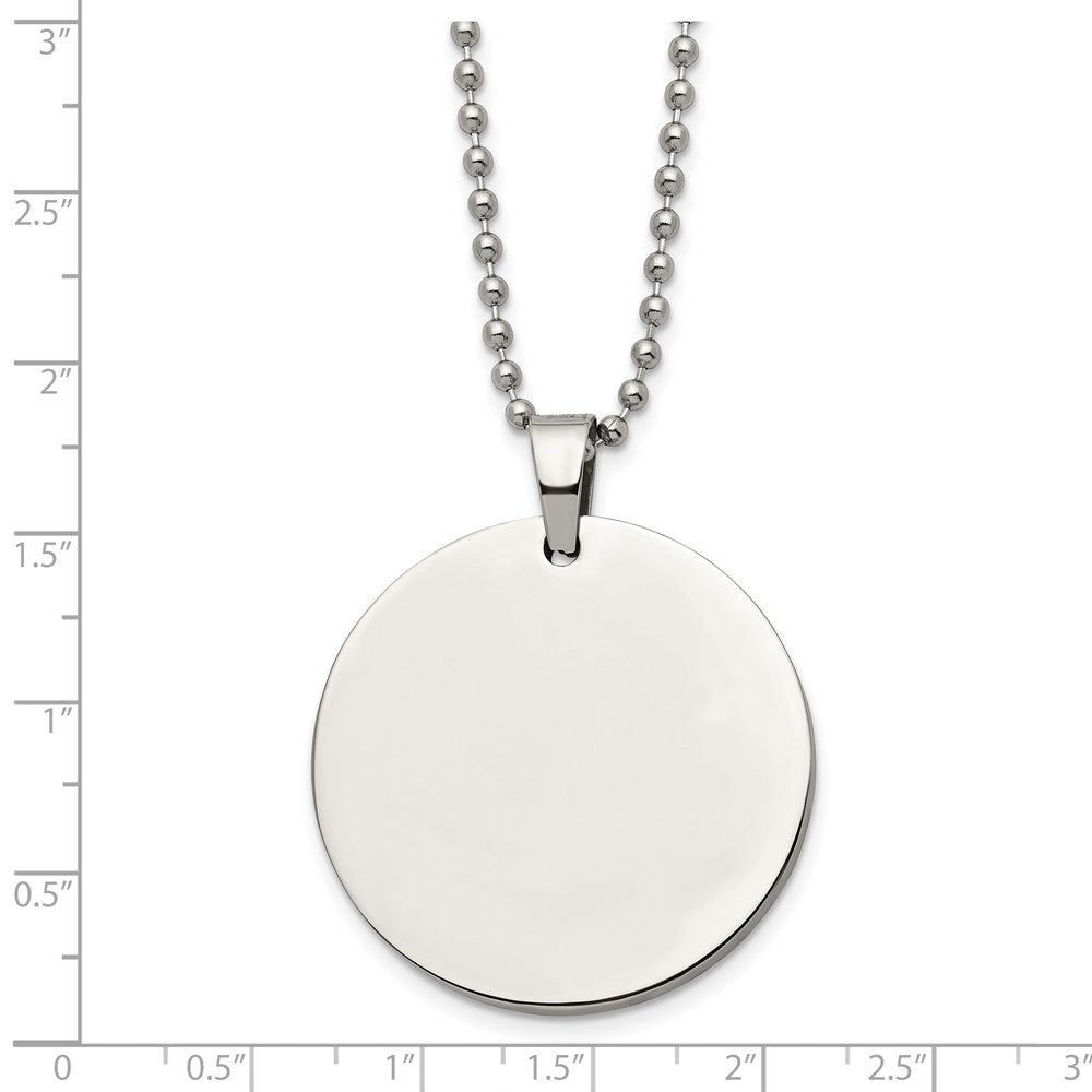 Stainless Steel Brushed and Polished Circle 4mm Thick Dog Tag Necklace
