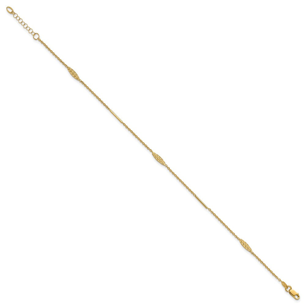 14K Polished and Dia-cut 9in Plus 1in ext. Anklet