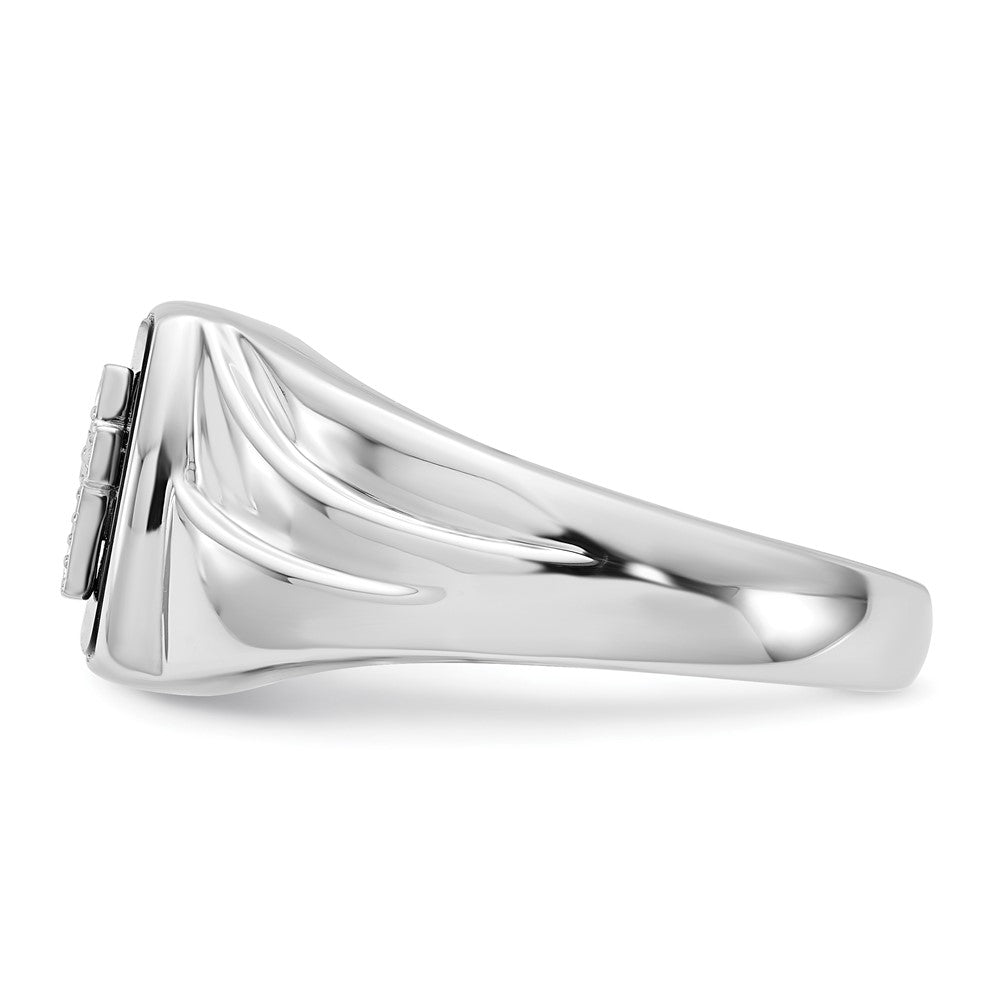 Sterling Silver Polished Onyx & Diamond Cross Men's Ring