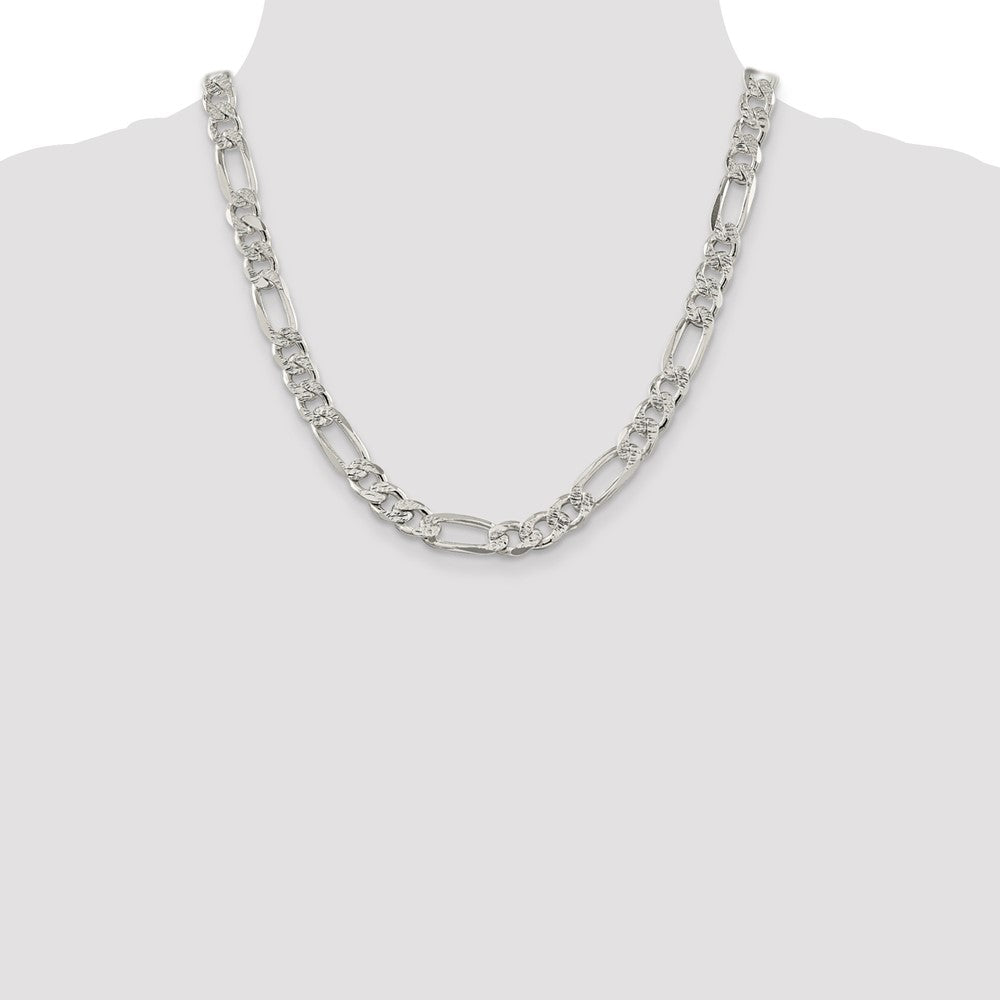 Sterling Silver 9.5mm Pav‚ Flat Figaro Chain 20 Inches