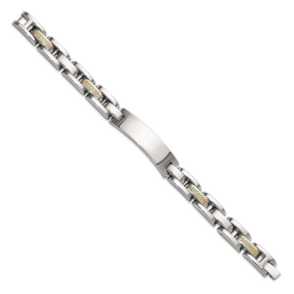 Chisel Stainless Steel Polished with 14K Gold Accent 8.5 inch ID Link Bracelet 8.5 inches
