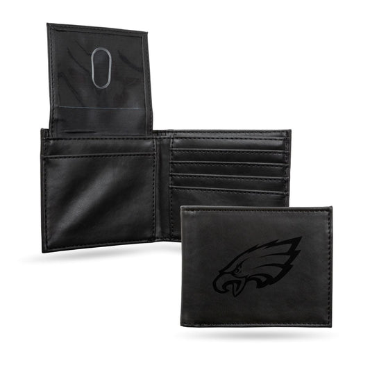 Rico Industries Football Philadelphia  Black Laser Engraved Bill-fold Wallet - Slim Design - Great Gift