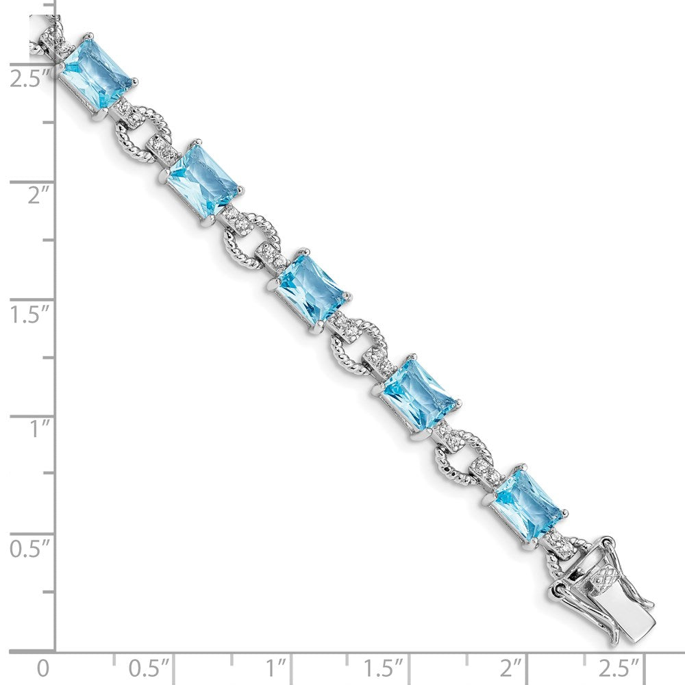Sterling Silver Rhodium-plated Blue and Clear CZ Bracelet 7.25 inches
