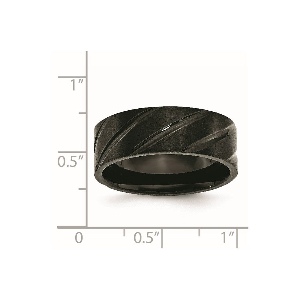 Titanium Brushed and Polished Black IP-plated Swirl Design 8mm Band Size - 10
