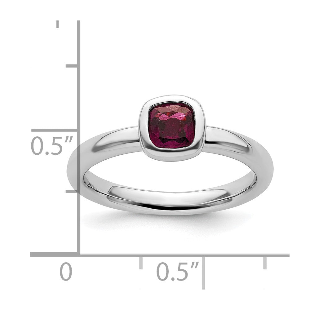 SS Stackable Expressions Cushion Cut Rhodolite Garnet Ring Size -9