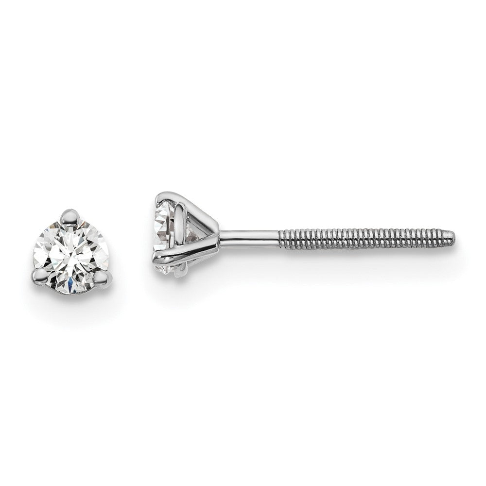 14k White Gold 1/5 ctw Certified Lab Grown Diamond VS+ F+ Round 3 Prong Heavy Wt. Screwback Stud Earrings