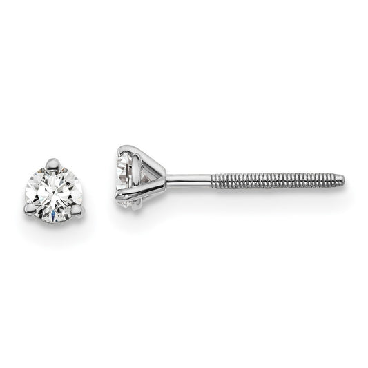 14k White Gold 1/5 ctw Certified Lab Grown Diamond VS+ F+ Round 3 Prong Heavy Wt. Screwback Stud Earrings