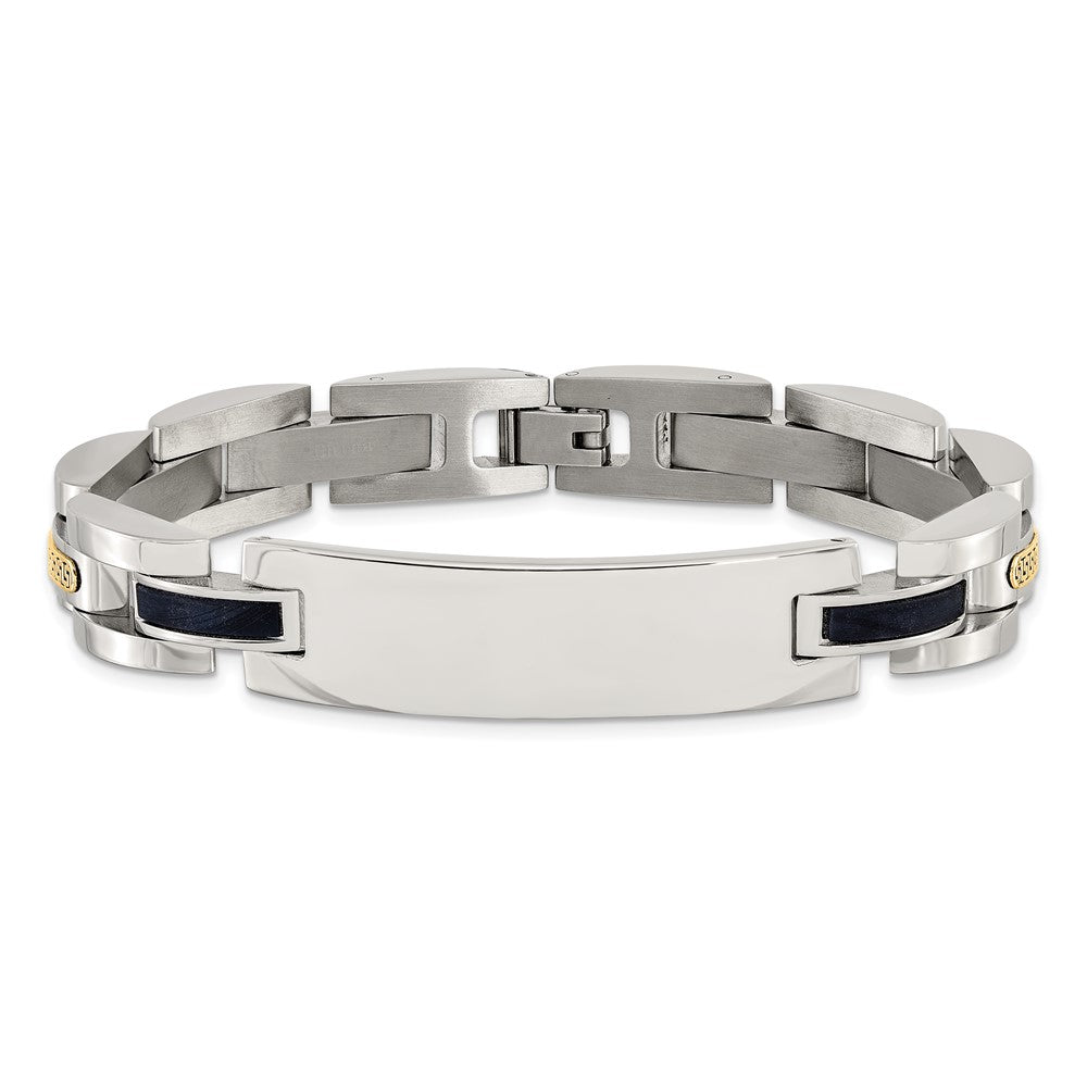 Chisel Stainless Steel Polished with 14K Gold Accent and Onyx 8.75 inch ID Link Bracelet 8.75 inches