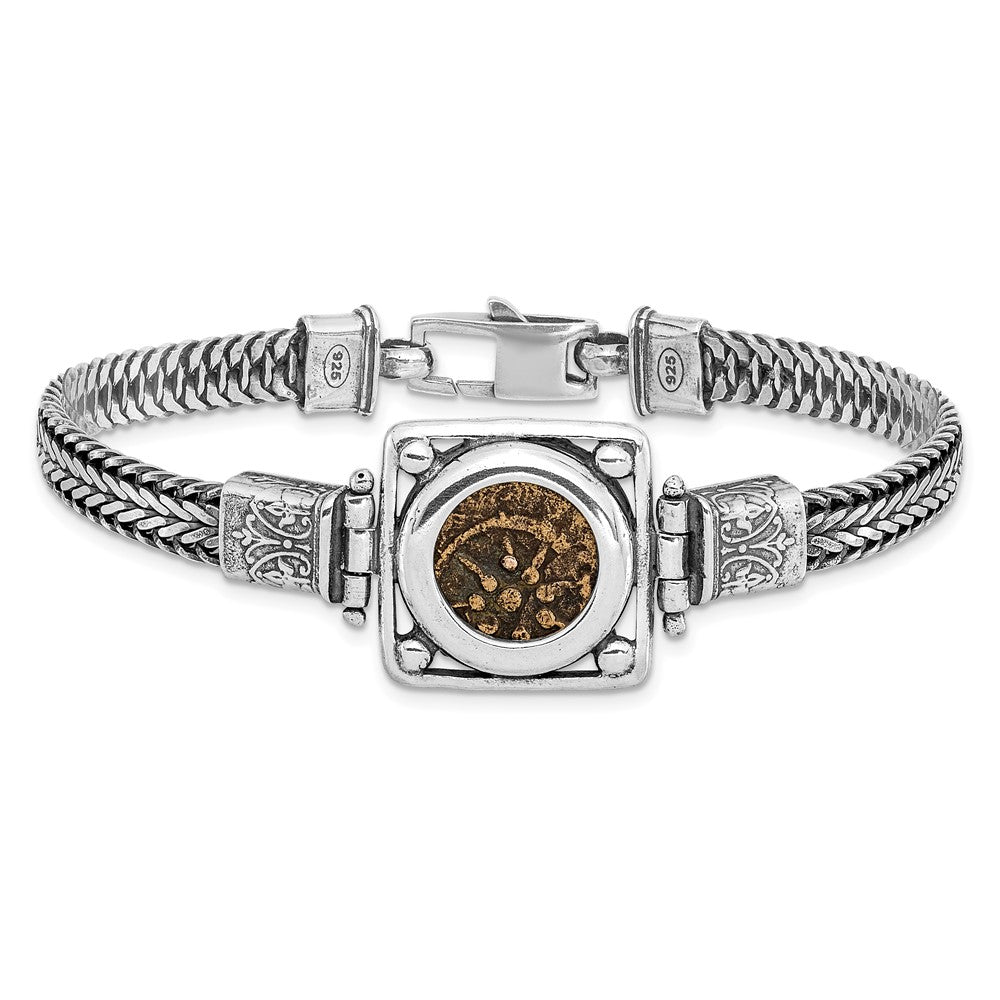 Ancient Coins Sterling Silver and Bronze Antiqued Widow's Mite Coin 7 inch Fancy Lobster Clasp Bracelet with a Certificate of Authenticity 7 inches
