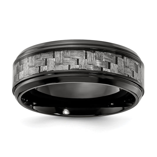 Black Titanium Polished with Grey Carbon Fiber Inlay 8.00mm Band Size - 13
