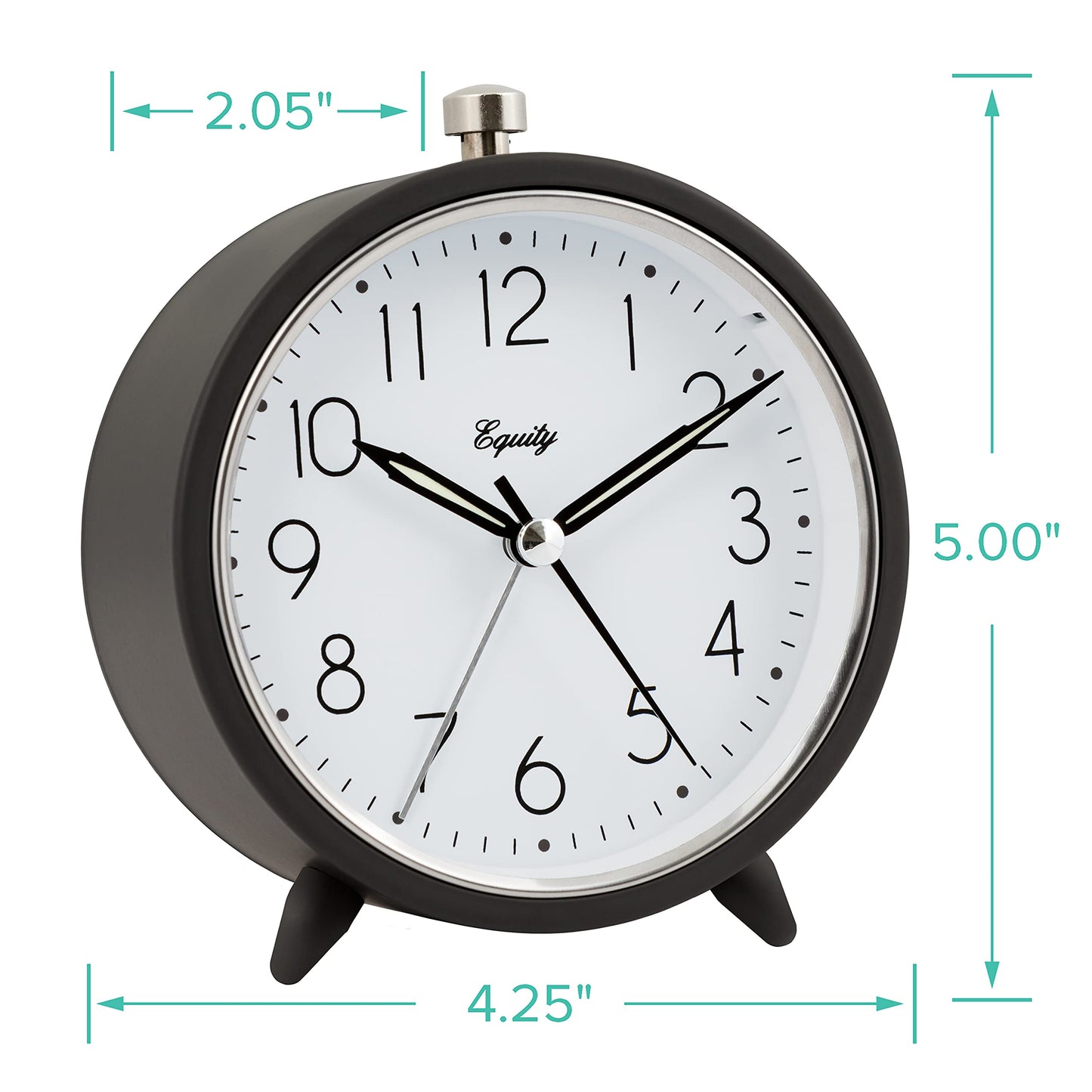 Equity 20091 5-Inch Silent Sweeping Quartz Metal Alarm Clock, Dark Gray