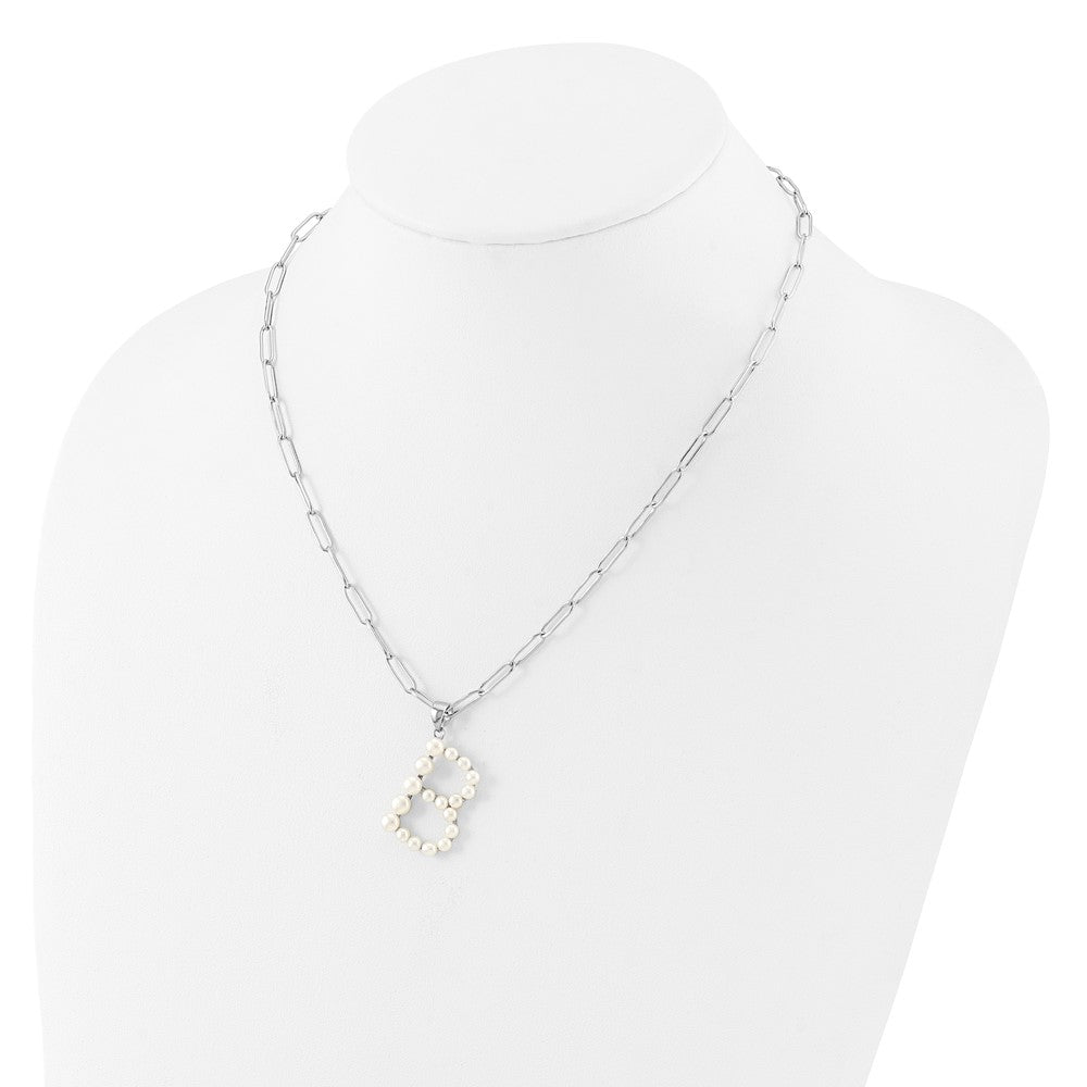 Sterling Silver Rhodium-plated 3-5.5mm White Button Freshwater Cultured Pearl LETTER B 18 inch Necklace