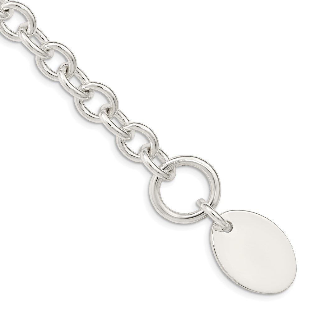 Sterling Silver Engraveable Oval Disc on Fancy Link Bracelet 7.5 inches