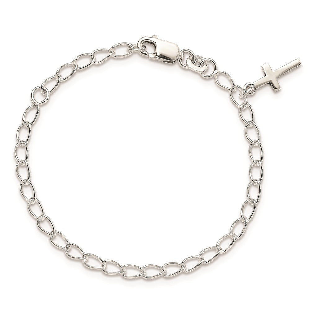 Sterling Silver Polished Latin Cross Charm with 1in Ext. Children's Bracele 7 inches
