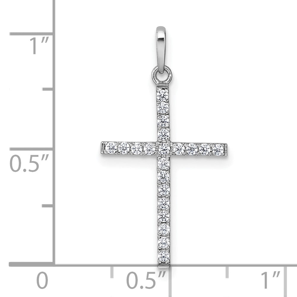 10k White Gold Polished CZ Latin Cross Pendant