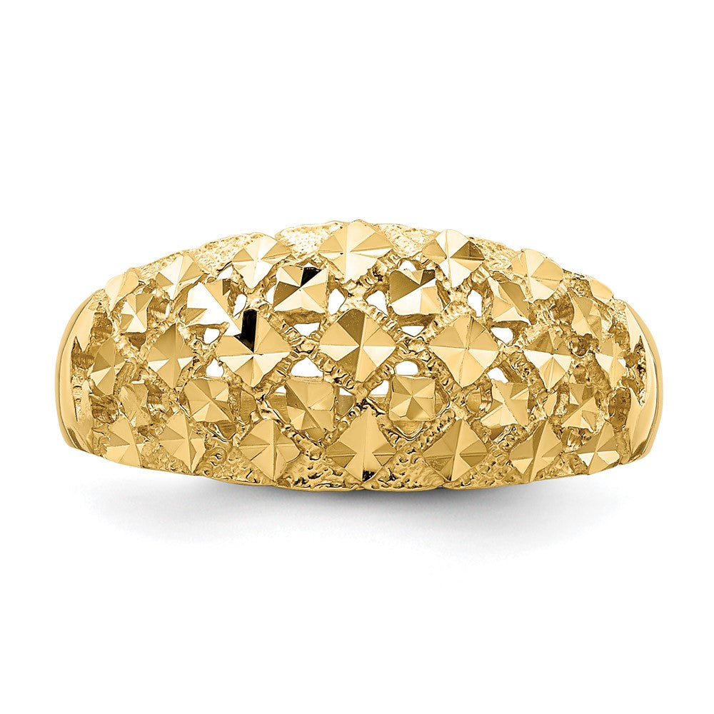 14K Diamond-cut Mini Diamond Pattern Dome Ring Size 7