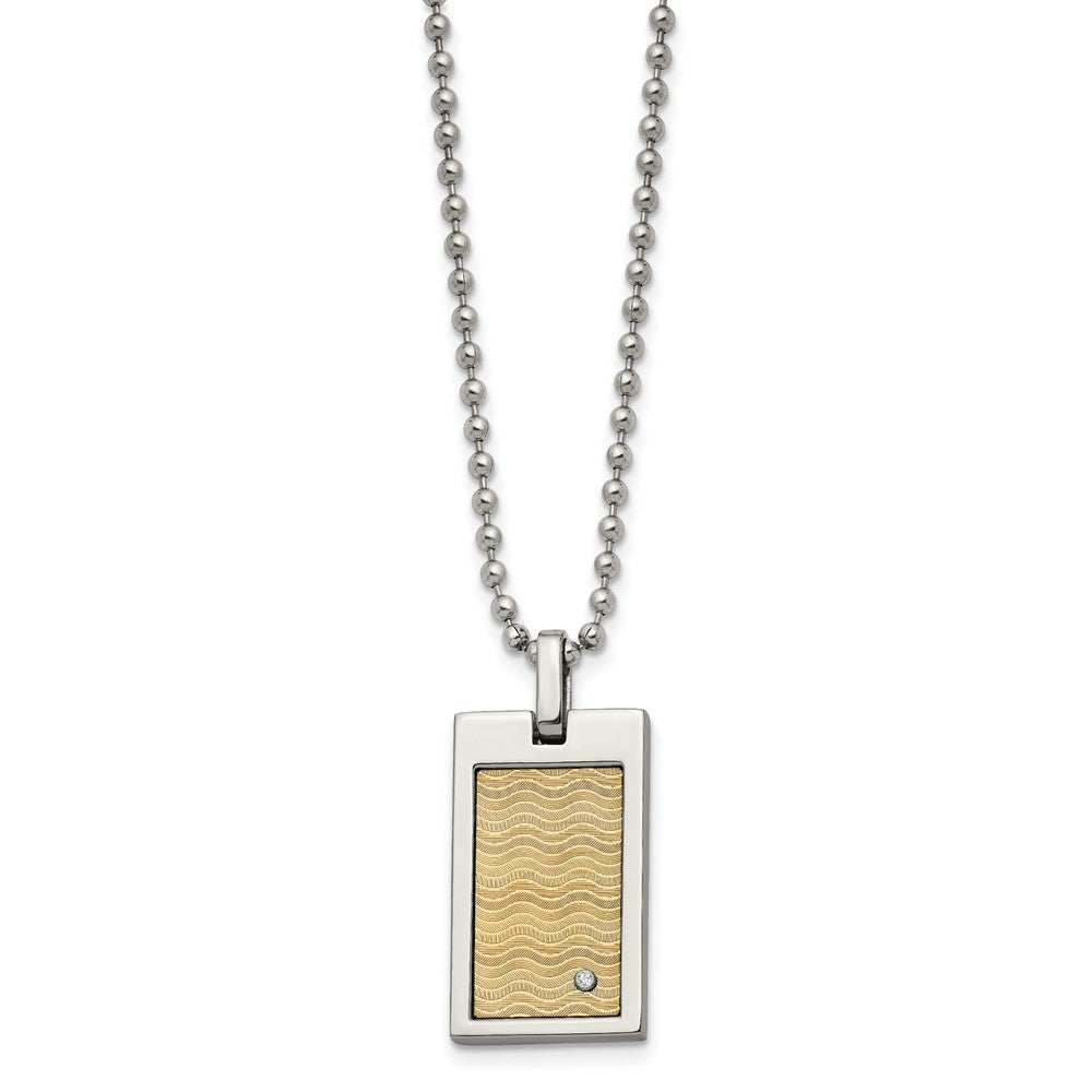Stainless Steel Brushed & Polished w/18k Gold Accent .01ct. Dia Necklace