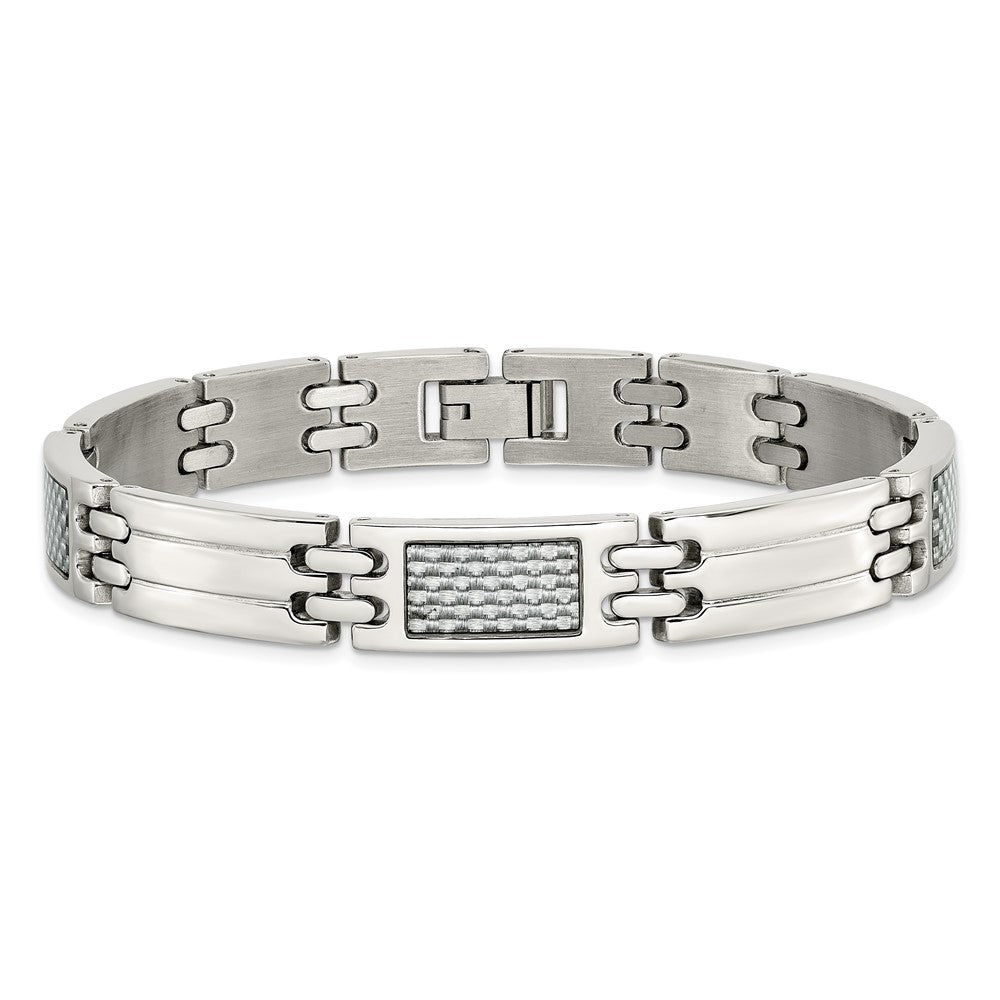 Stainless Steel Polished Grey Carbon Fiber Inlay 8.5in Bracelet 8.5 inches