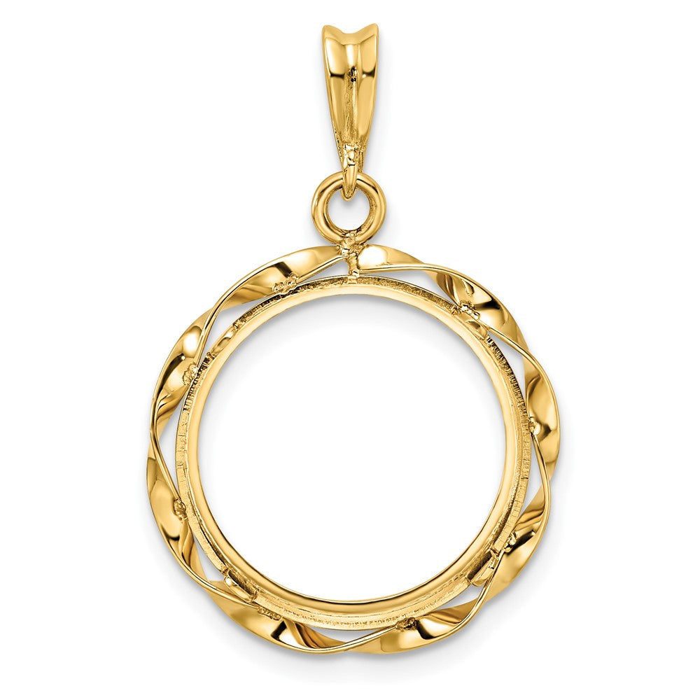 Wideband Distinguished Coin Jewelry 14k Polished Hand Twisted Ribbon 16.5mm Prong Coin Bezel Pendant