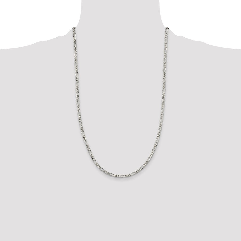 Sterling Silver Rhodium-plated 3.5mm Figaro Chain 26 Inches