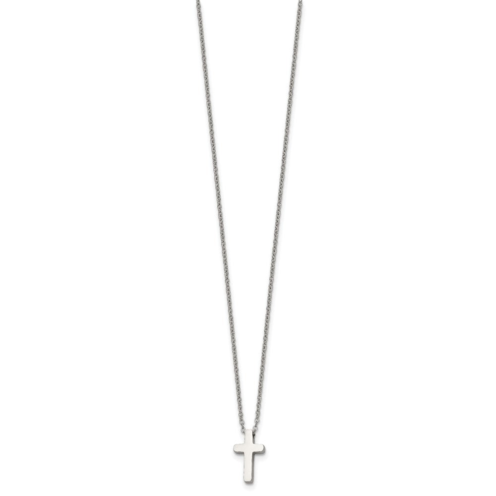 Stainless Steel Polished Cross 16in w/1in ext Necklace