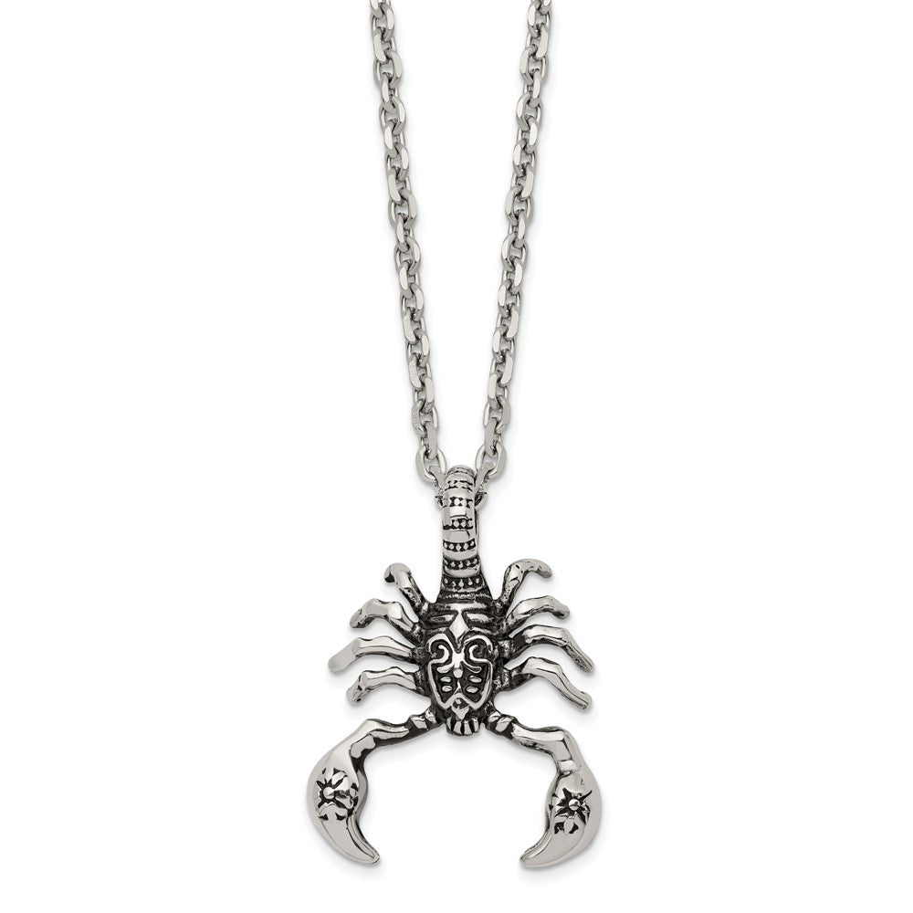 Stainless Steel Antiqued and Polished Scorpion 24in Necklace