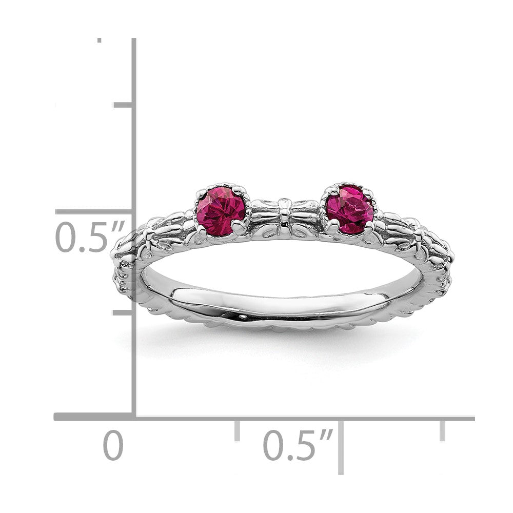 Sterling Silver Stackable Expressions Created Ruby Two Stone Ring Size -5