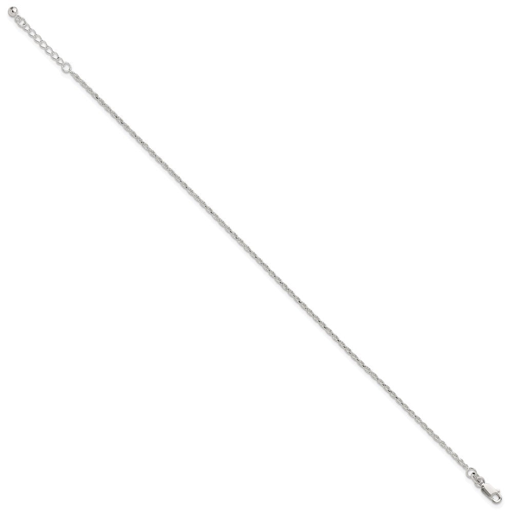 Sterling Silver Adjustable Diamond-Cut Rope 9in Plus 1in ext. Anklet 9 inches