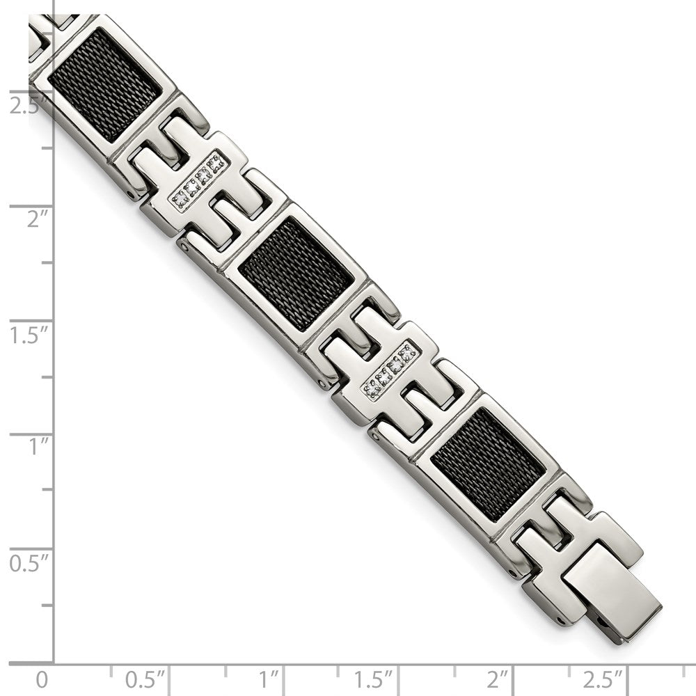 Stainless Steel Polished Black IP-plated Mesh 1/3ct. Diamond 8.75in Bracele 8.75 inches