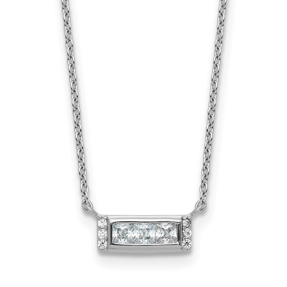 Cheryl M Sterling Silver Rhodium-plated Polished Fancy CZ Bar Necklace 18 Inches