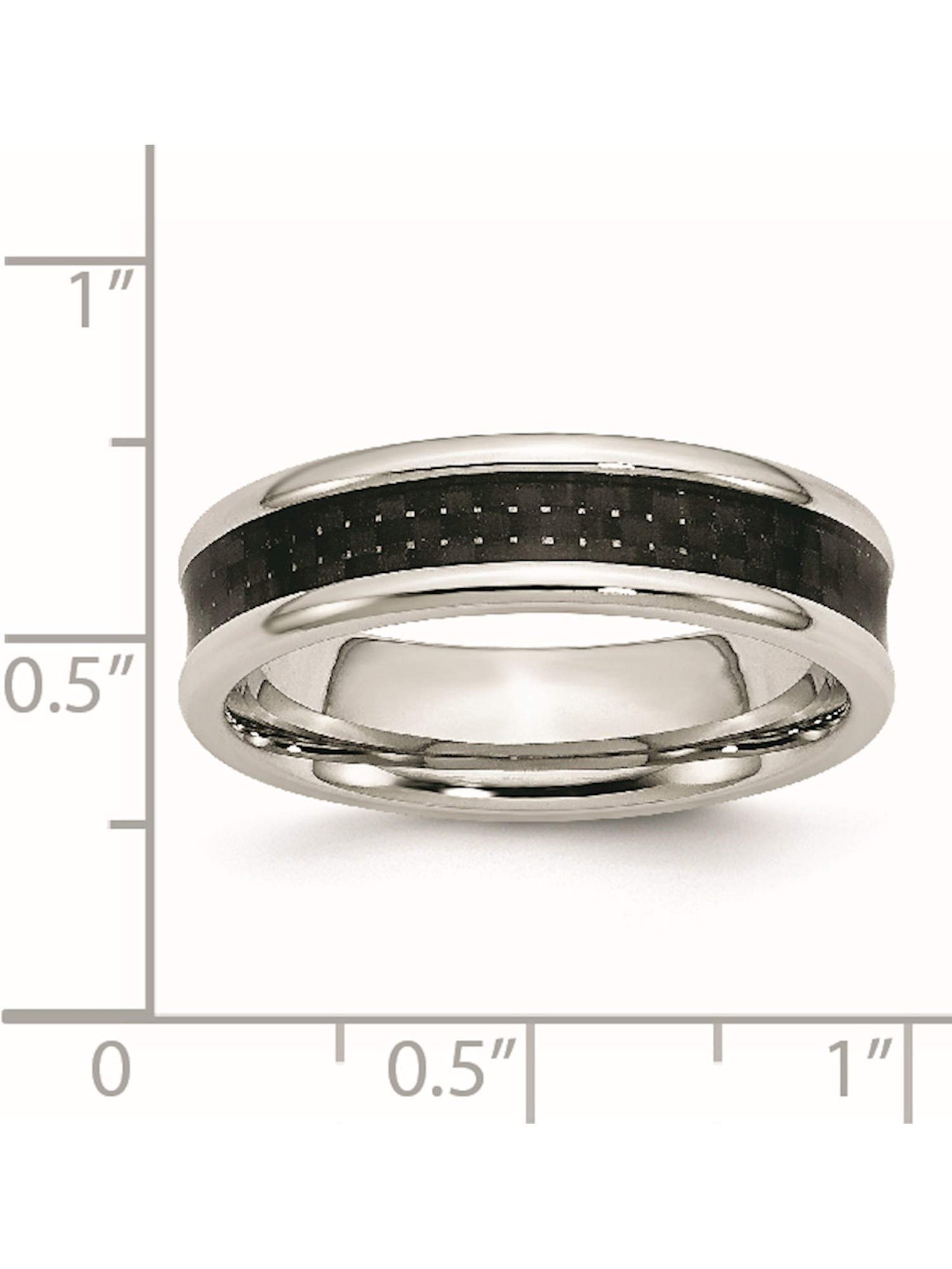 Stainless Steel Polished w/ Black Carbon Fiber Inlay 6mm Band Size - 11