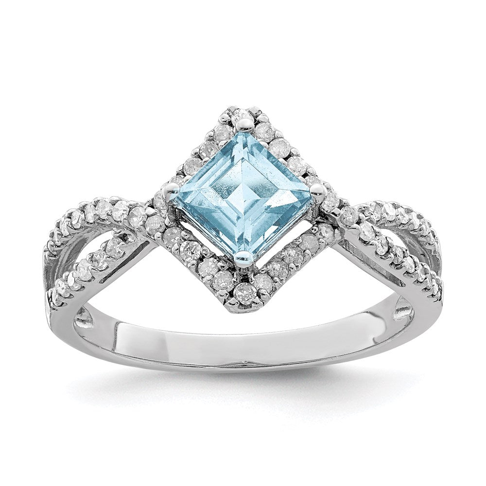 Sterling Silver Rhodium Diam. & Sky Blue Topaz Ring