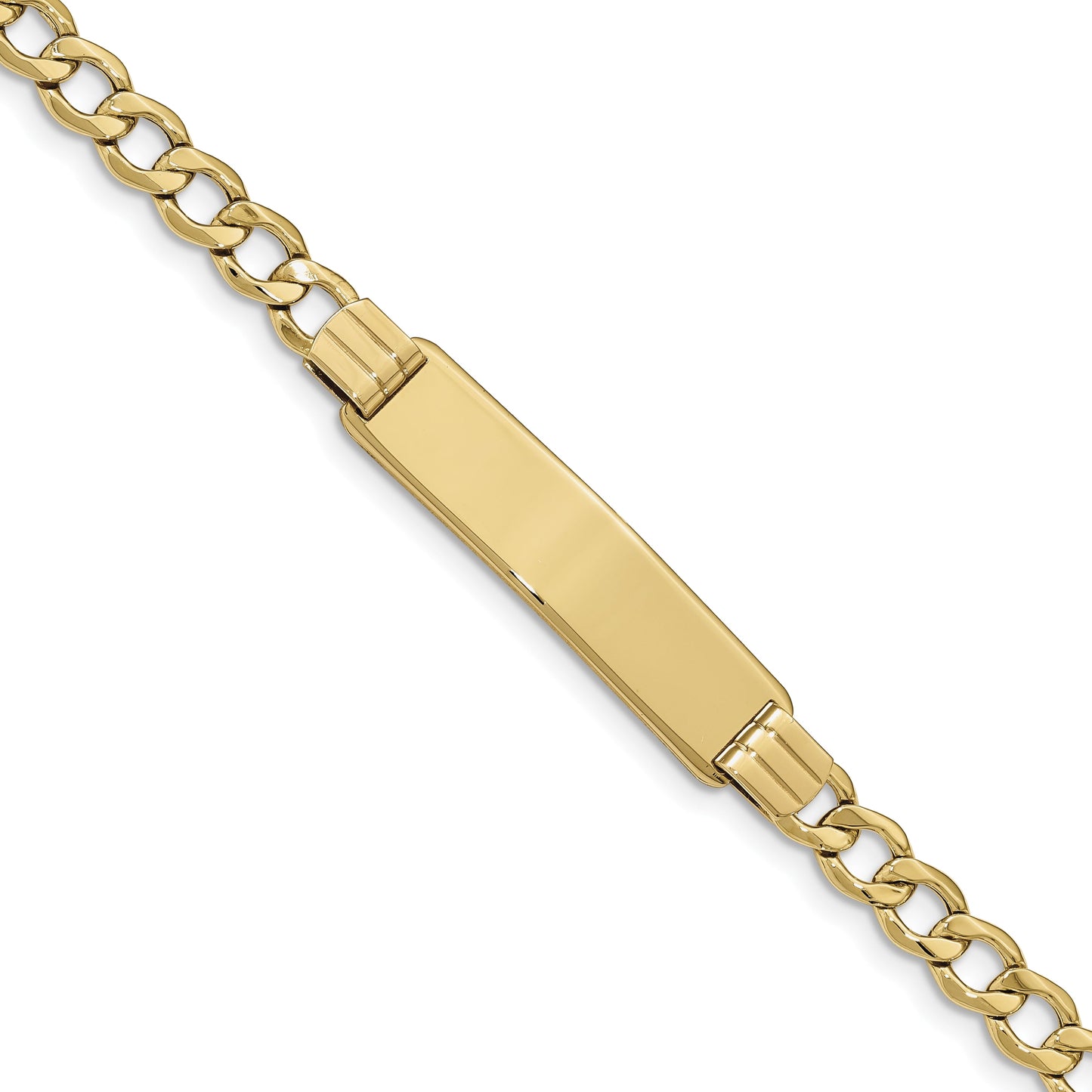 14k Polished Semi-Solid Chain/Solid Plate Curb Link 37.5x10mm Plate 7 inch ID Bracelet