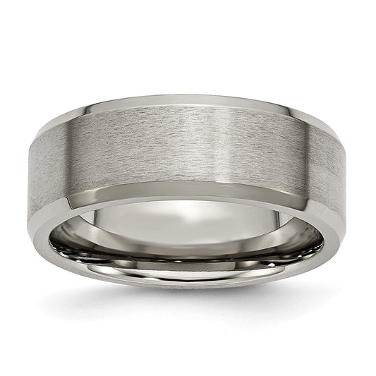 Titanium Brushed and Polished 8mm Beveled Edge Band Size - 9