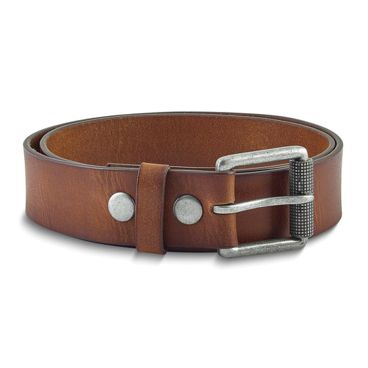 Tan Tumbled Cowhide Leather Silver-tone Buckle Belt Size 46