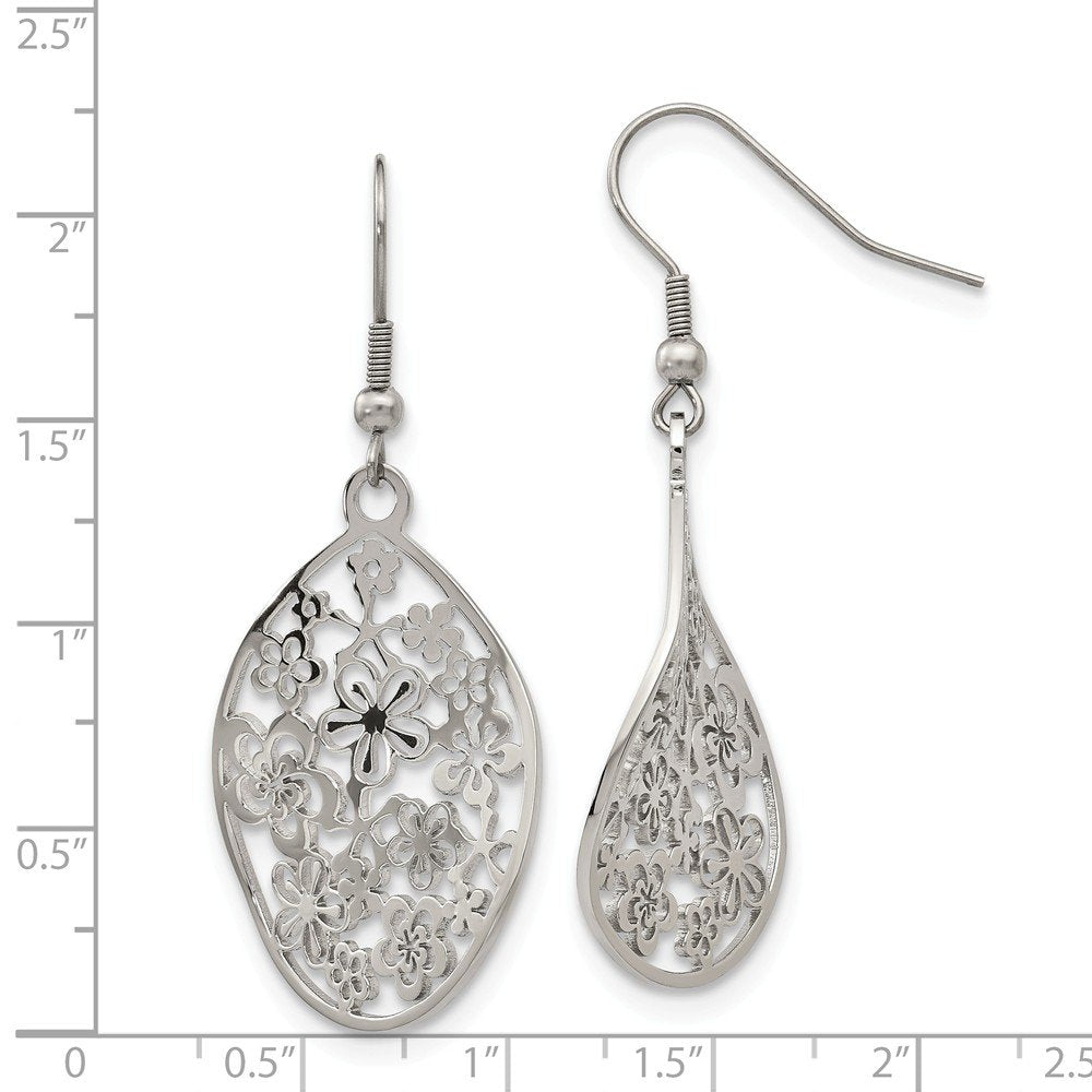 Stainless Steel Polished Flower Dangle Shepherd Hook Earrings