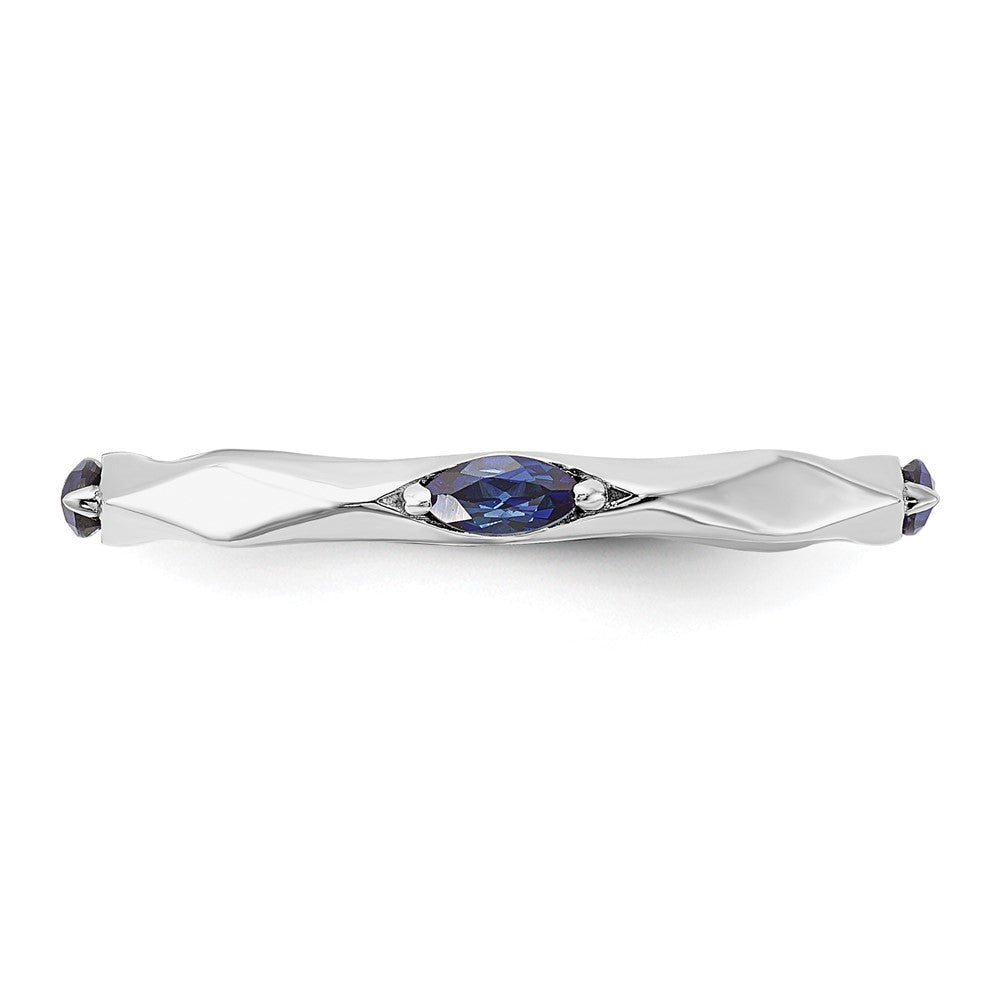 Sterling Silver Stackable Expressions Rhod-plated Created Sapphire Ring Size -9