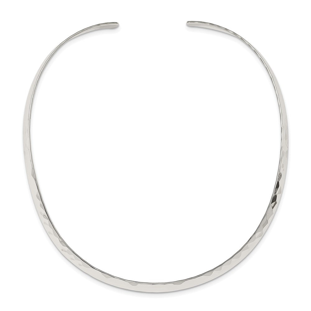 Sterling Silver Polished Hammered 6mm Neck Collar 14 Inches
