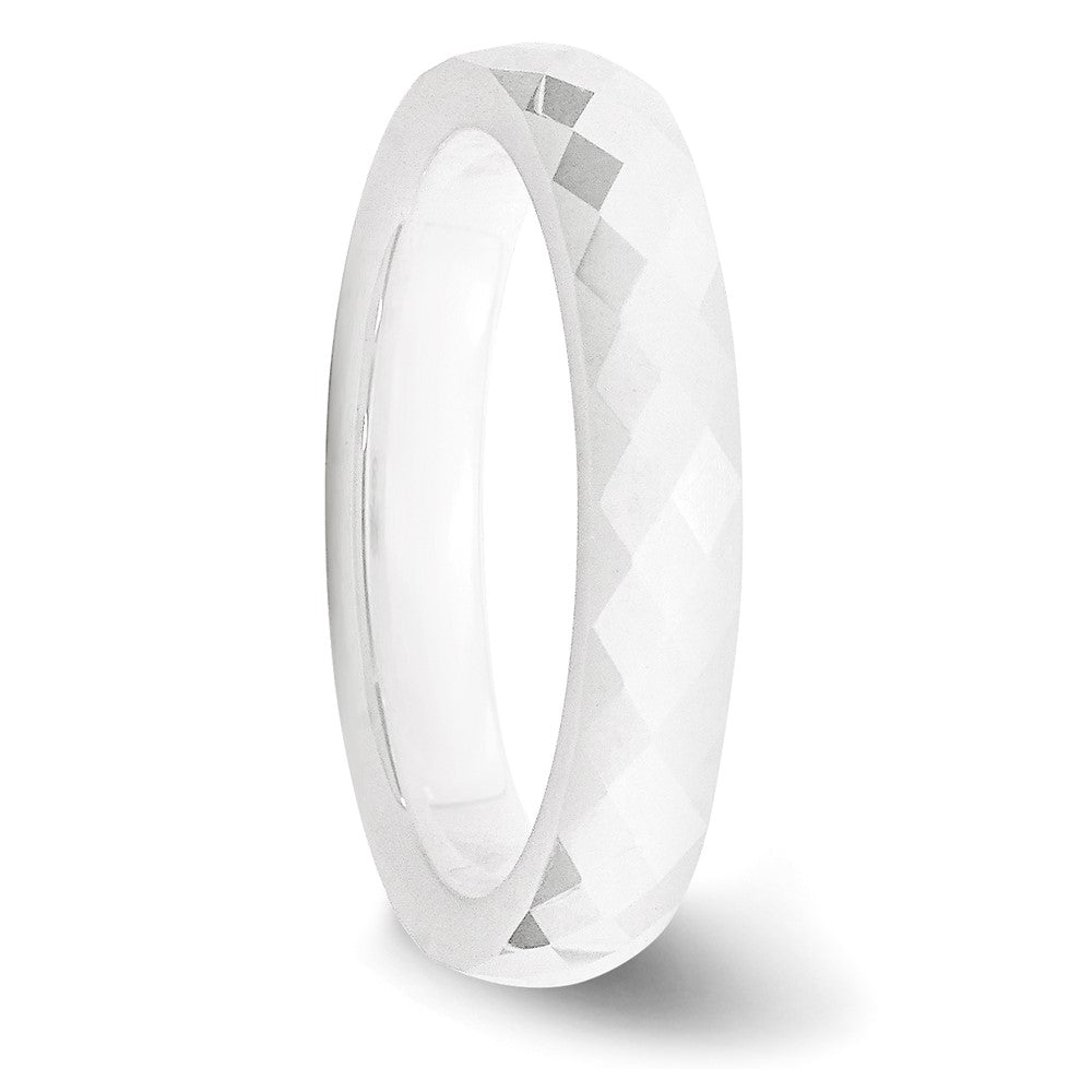 Ceramic White 4mm Faceted Polished Band Size - 9
