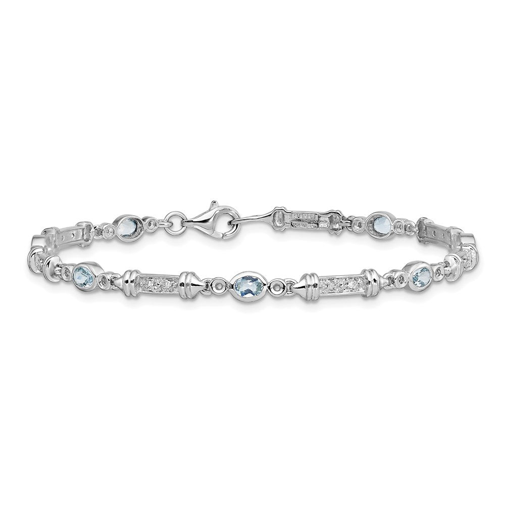 Sterling Silver Rhodium-plated Aquamarine and Diamond Bracelet 7 inches