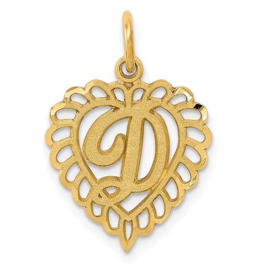 14k Heart Letter D Charm