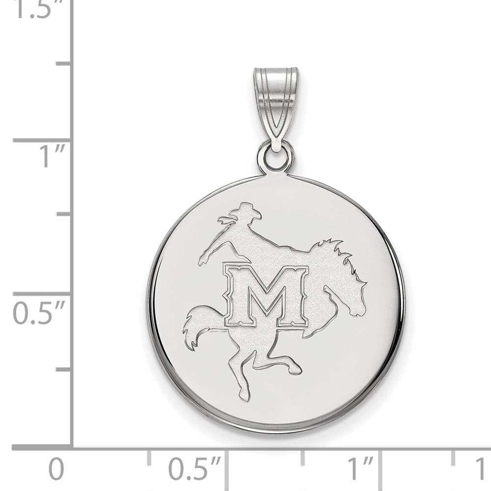 Sterling Silver Official Licensed Collegiate McNeese State University (MSU) Large Disc Pendant