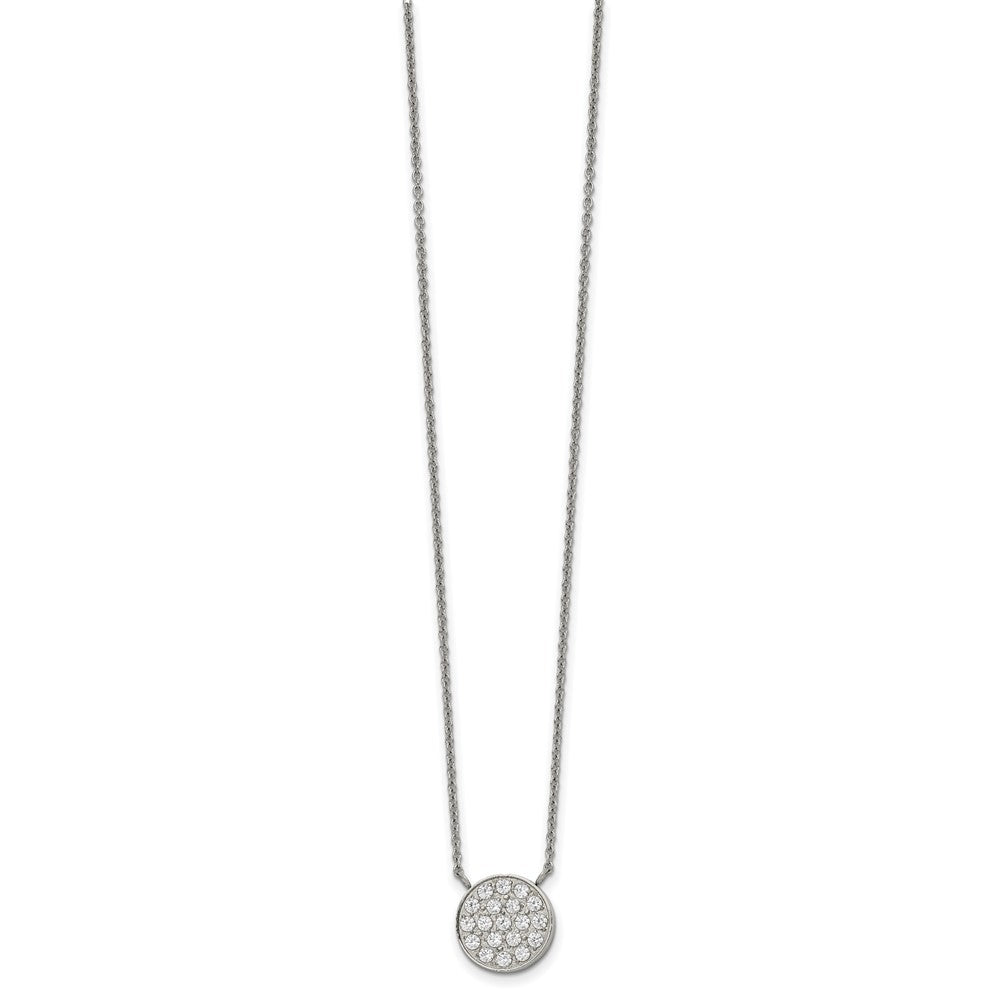 Stainless Steel Polished with CZ Circle 17in w/2in ext Necklace